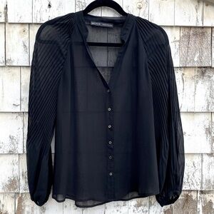 Zara Pleated Long Sleeves Button Down Sheer Blouse